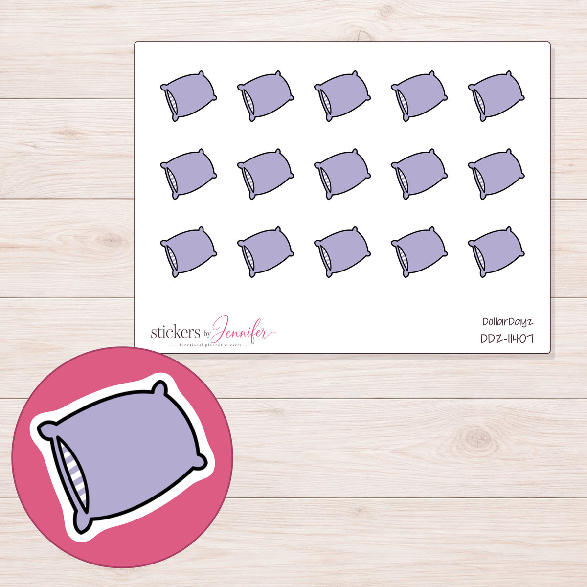 DDZ-11407 planner sticker sheet with enlarged sticker detail