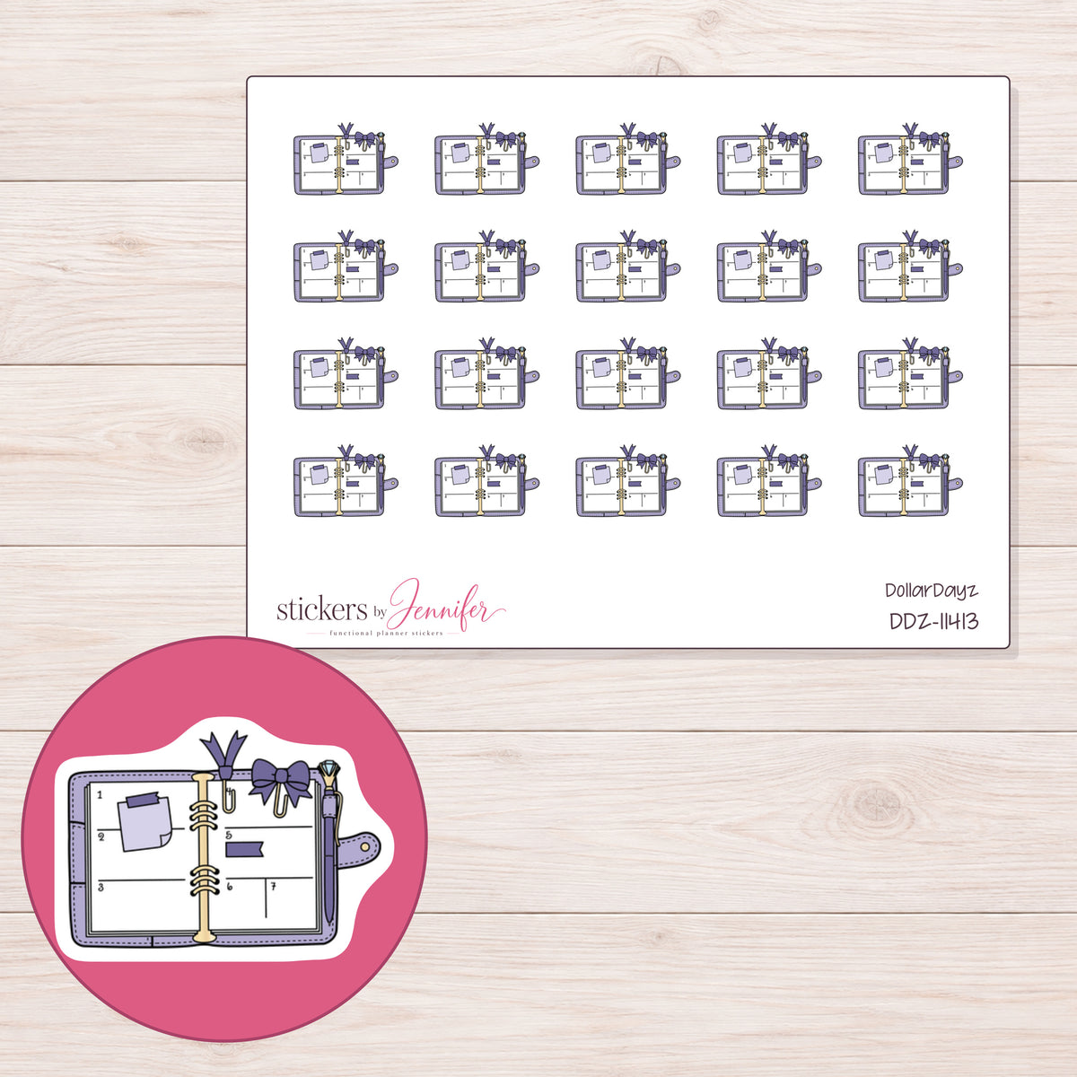 DDZ-11413 planner sticker sheet with enlarged sticker detail