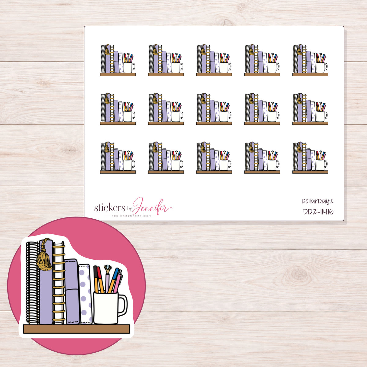DDZ-11416 planner sticker sheet with enlarged sticker detail