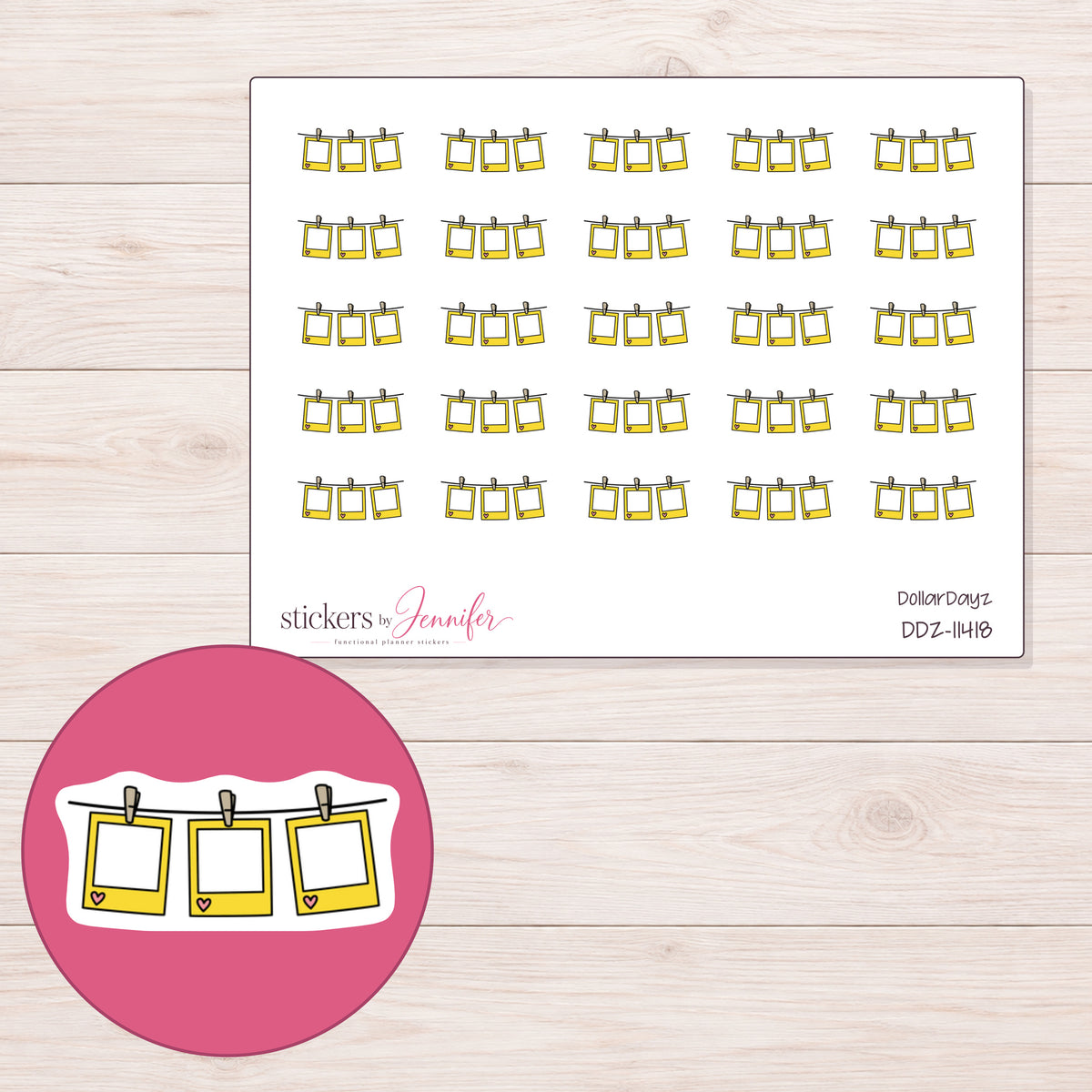 DDZ-11418 planner sticker sheet with enlarged sticker detail