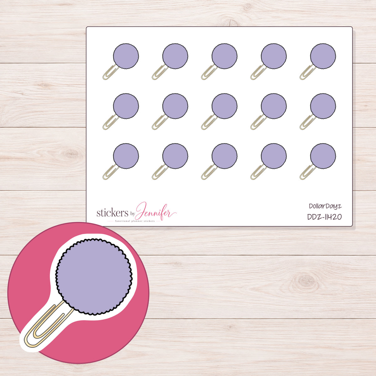 DDZ-11420 planner sticker sheet with enlarged sticker detail
