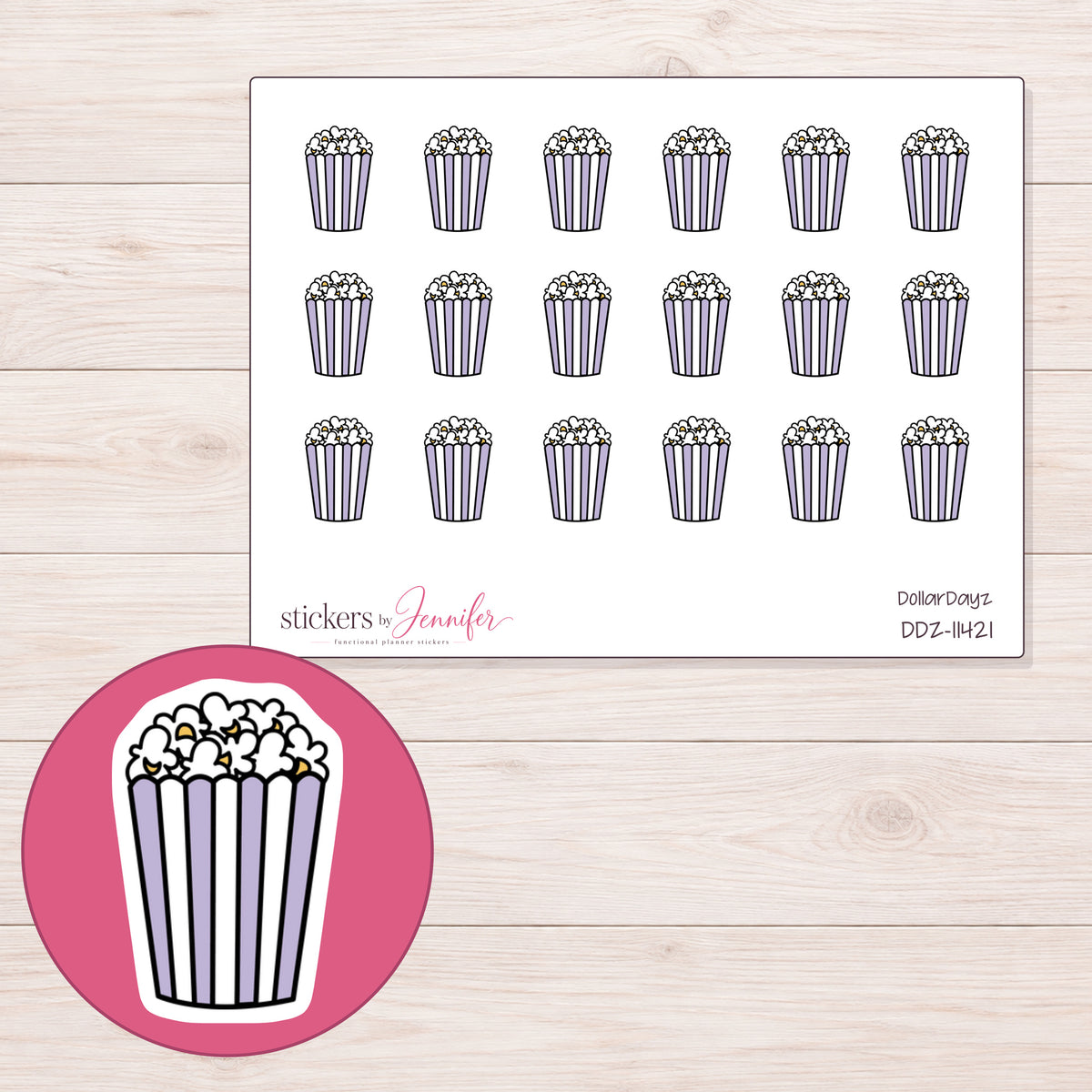 DDZ-11421 planner sticker sheet with enlarged sticker detail