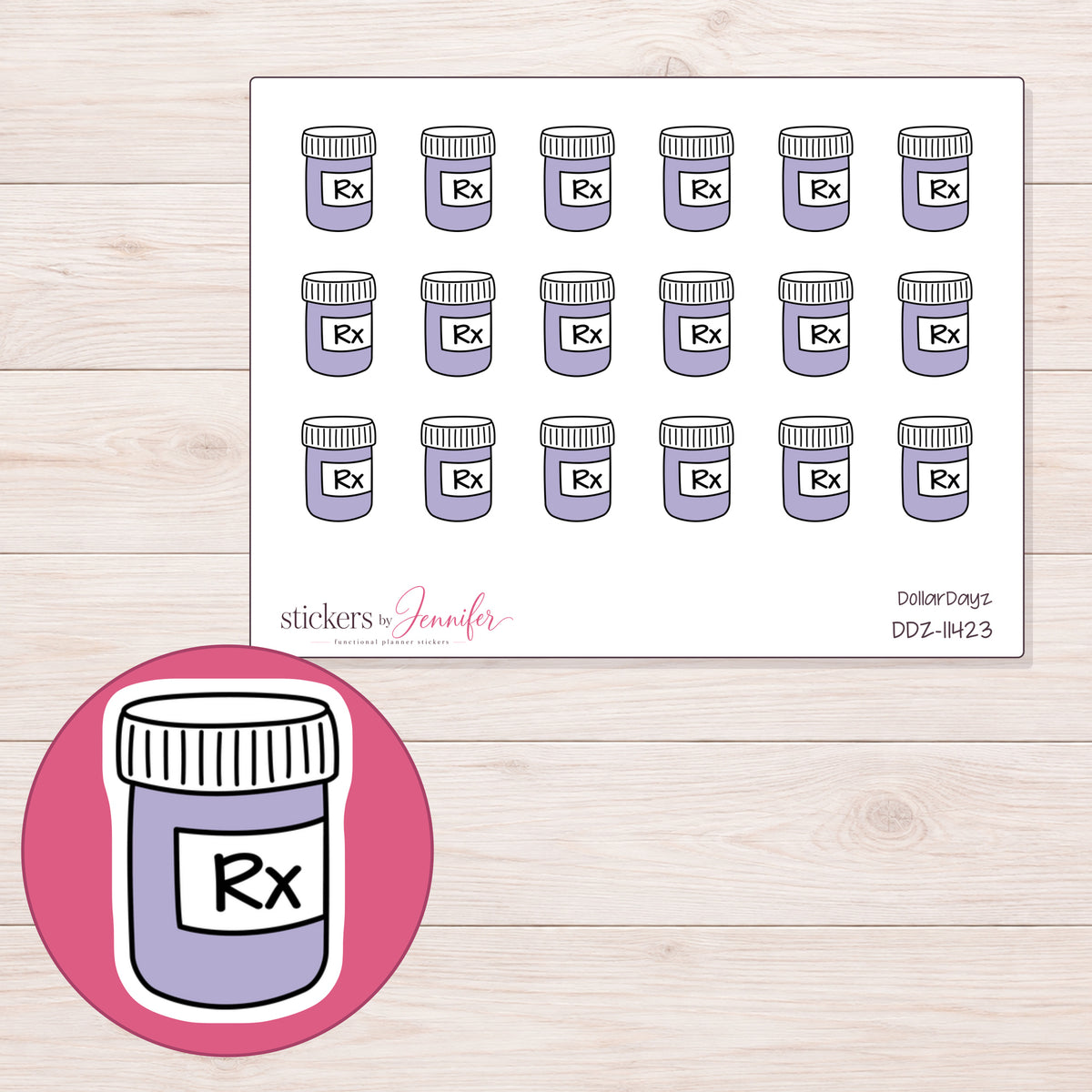 DDZ-11423 planner sticker sheet with enlarged sticker detail