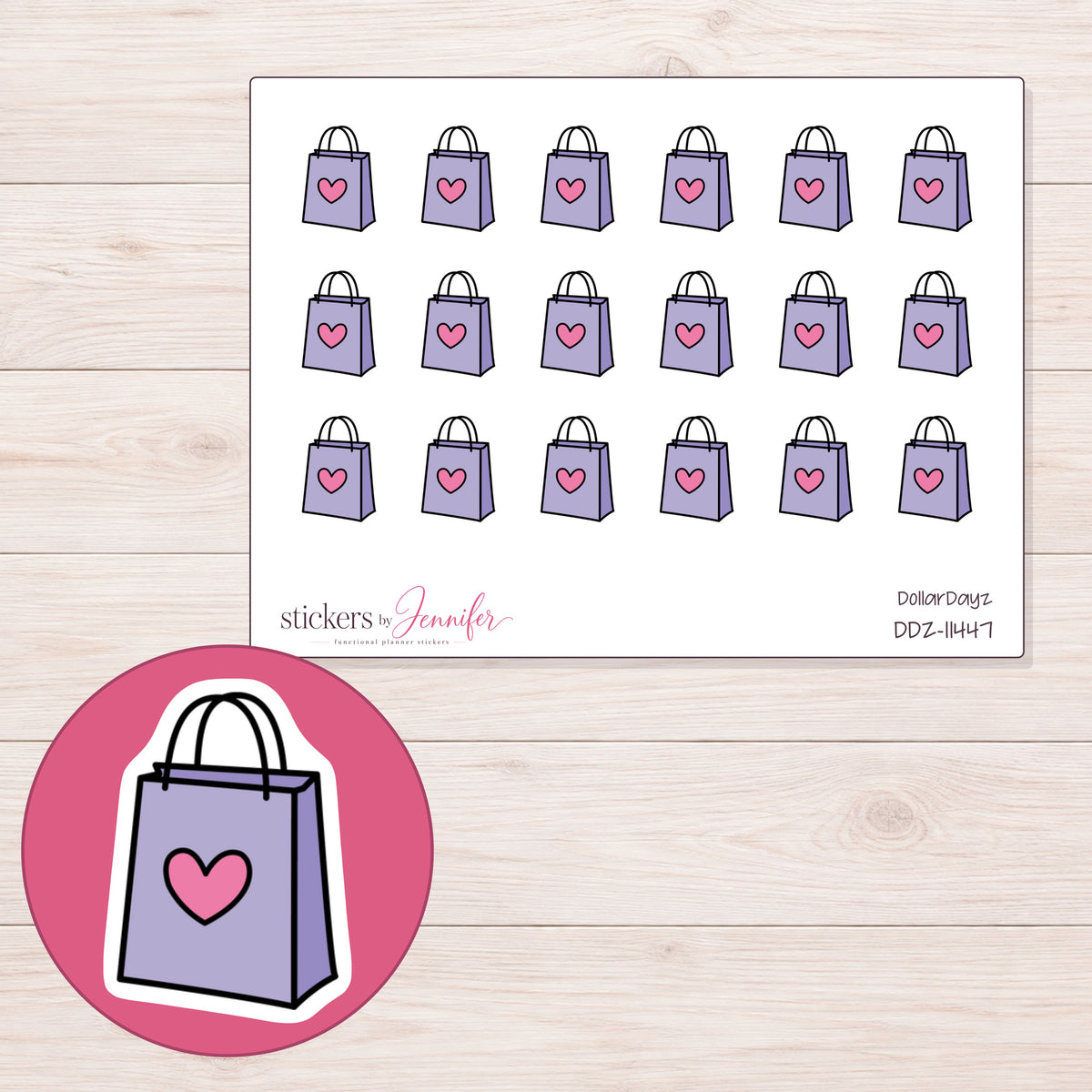 DDZ-11447 planner sticker sheet with enlarged sticker detail