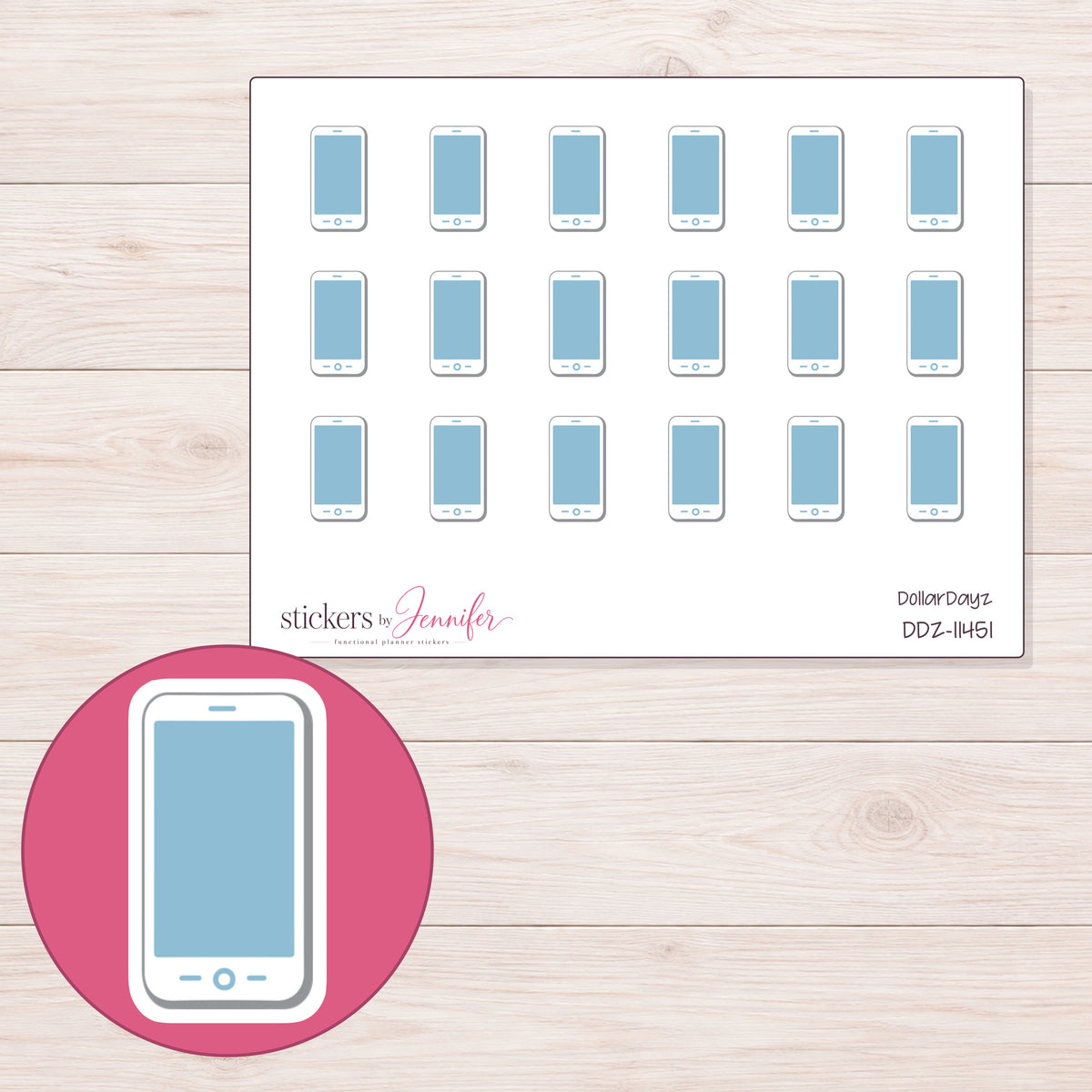DDZ-11451 planner sticker sheet with enlarged sticker detail
