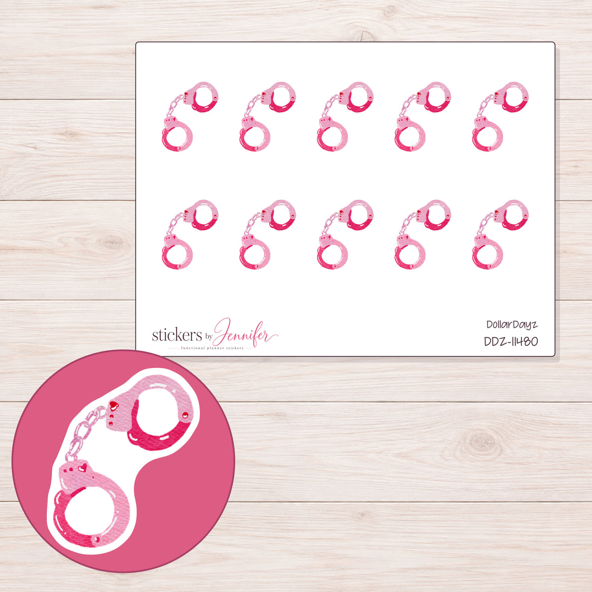DDZ-11480 planner sticker sheet with enlarged sticker detail