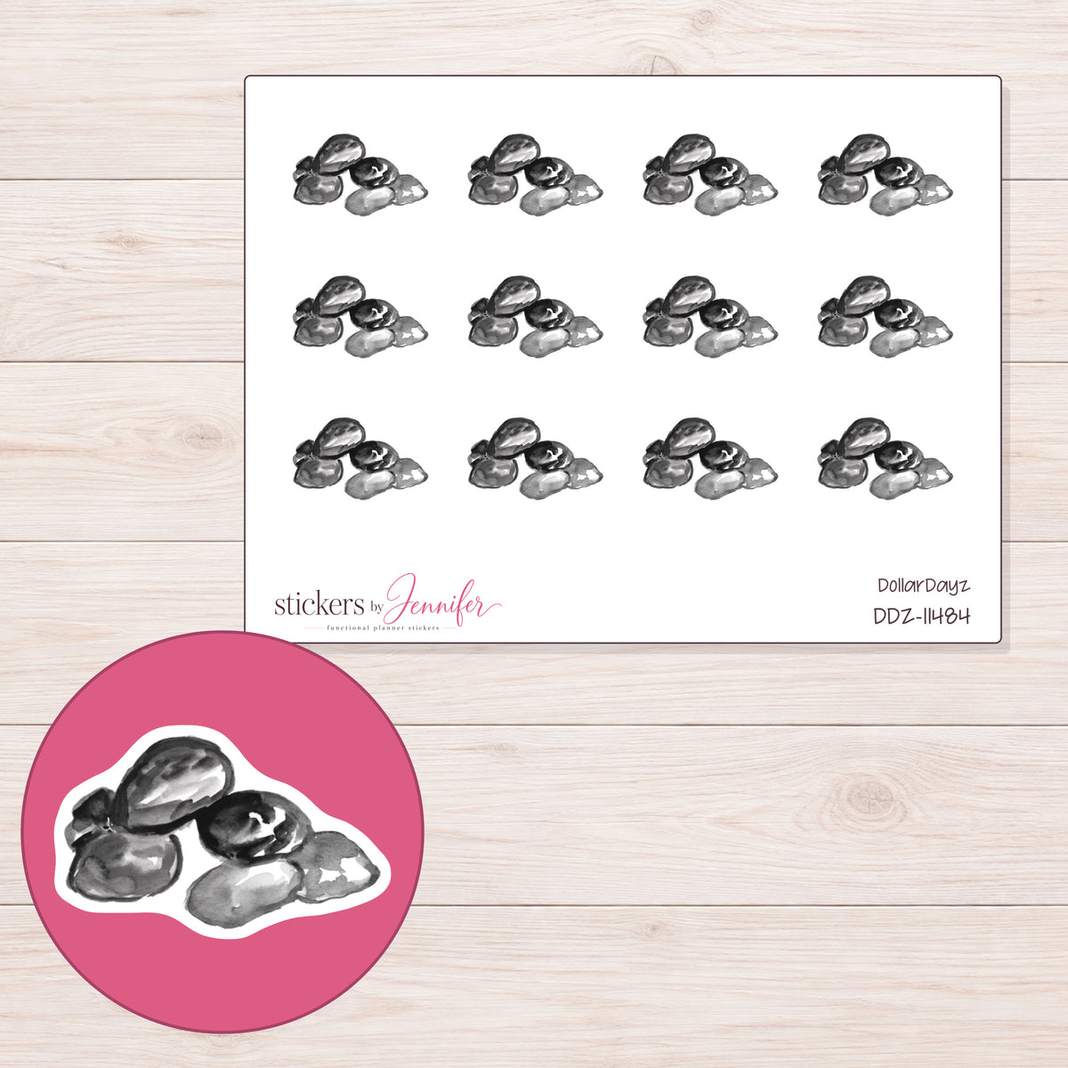 DDZ-11484 planner sticker sheet with enlarged sticker detail