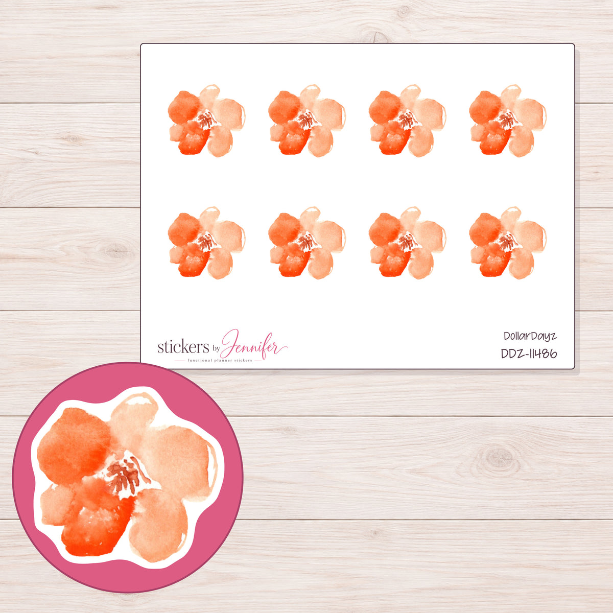 DDZ-11486 planner sticker sheet with enlarged sticker detail