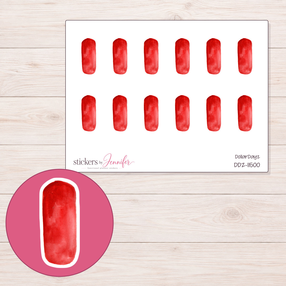 DDZ-11500 planner sticker sheet with enlarged sticker detail