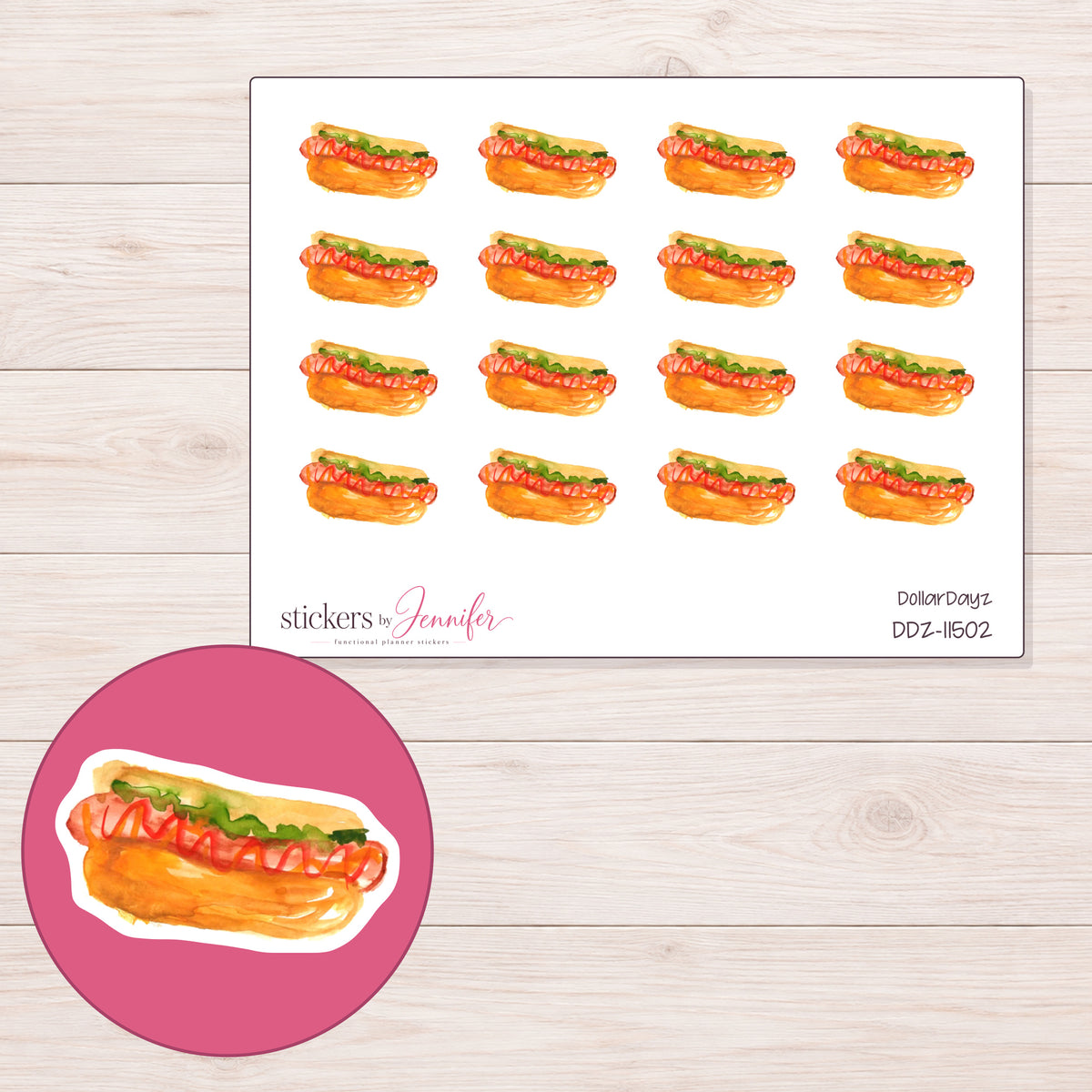 DDZ-11502 planner sticker sheet with enlarged sticker detail