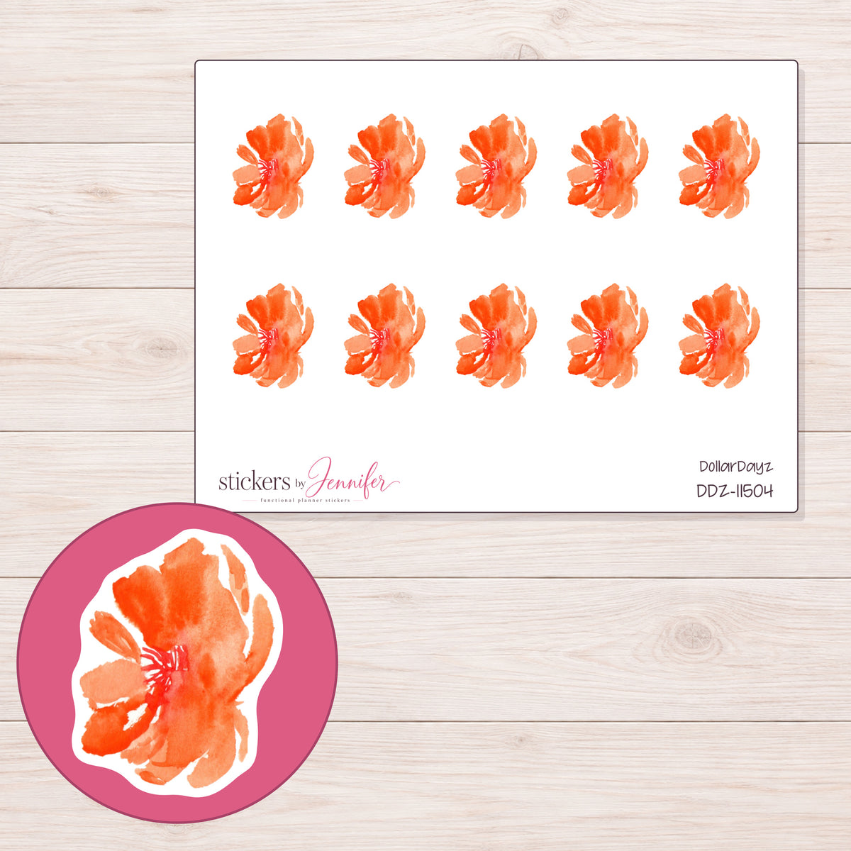 DDZ-11504 planner sticker sheet with enlarged sticker detail