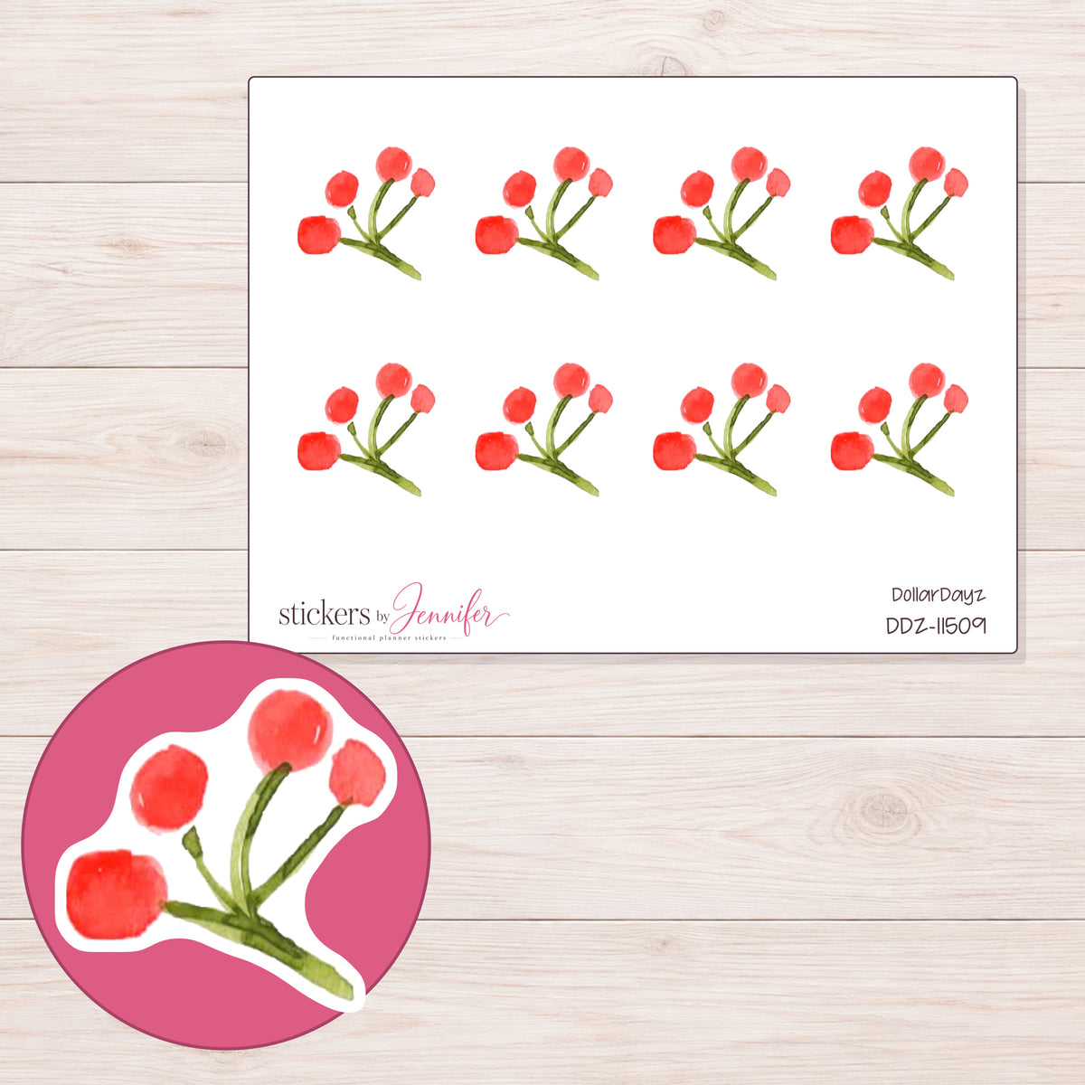 DDZ-11509 planner sticker sheet with enlarged sticker detail