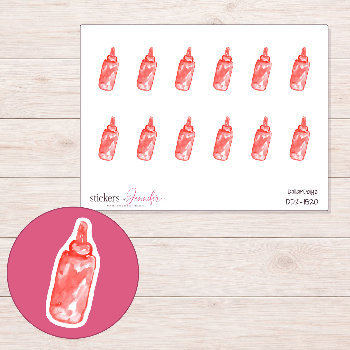DDZ-11520 planner sticker sheet with enlarged sticker detail
