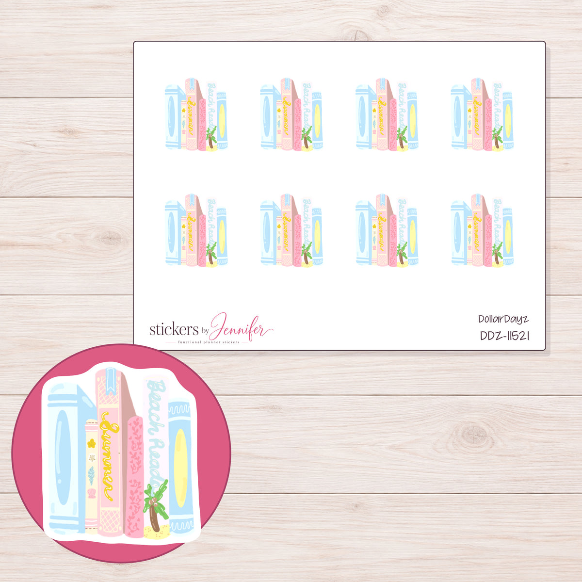 DDZ-11521 planner sticker sheet with enlarged sticker detail