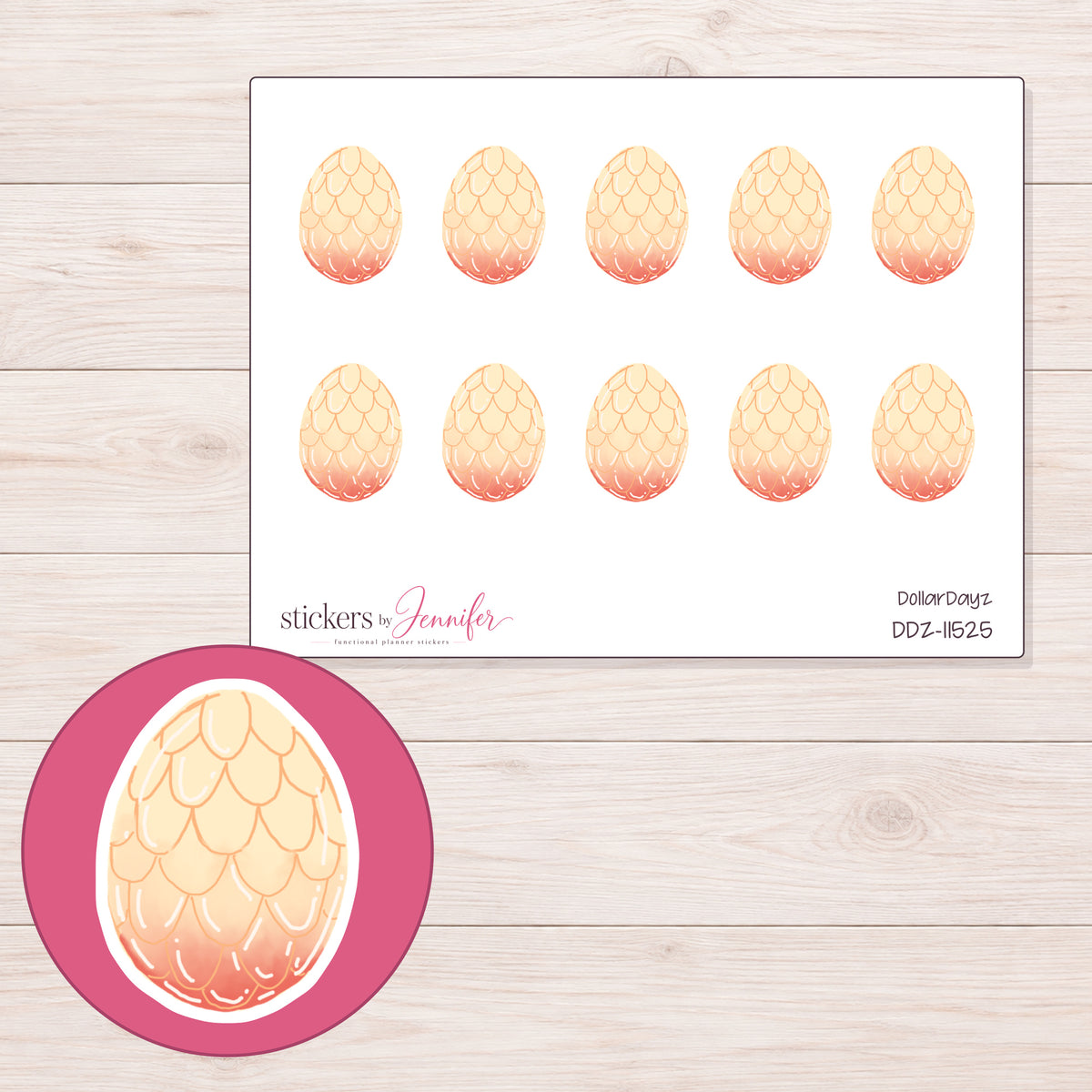 DDZ-11525 planner sticker sheet with enlarged sticker detail