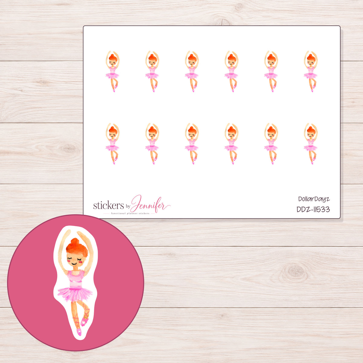 DDZ-11533 planner sticker sheet with enlarged sticker detail
