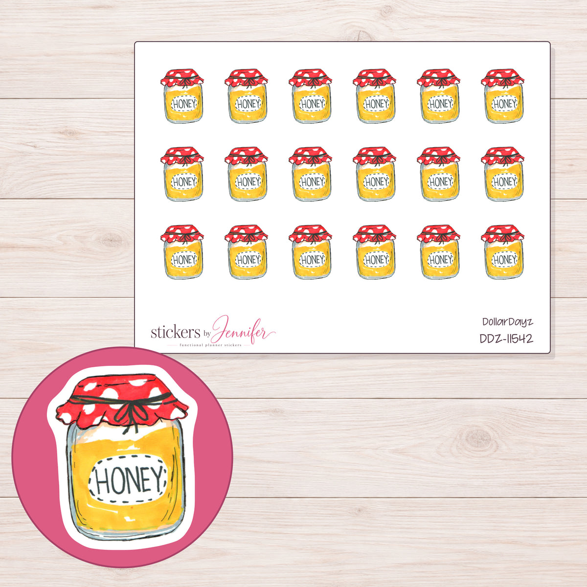 DDZ-11542 planner sticker sheet with enlarged sticker detail