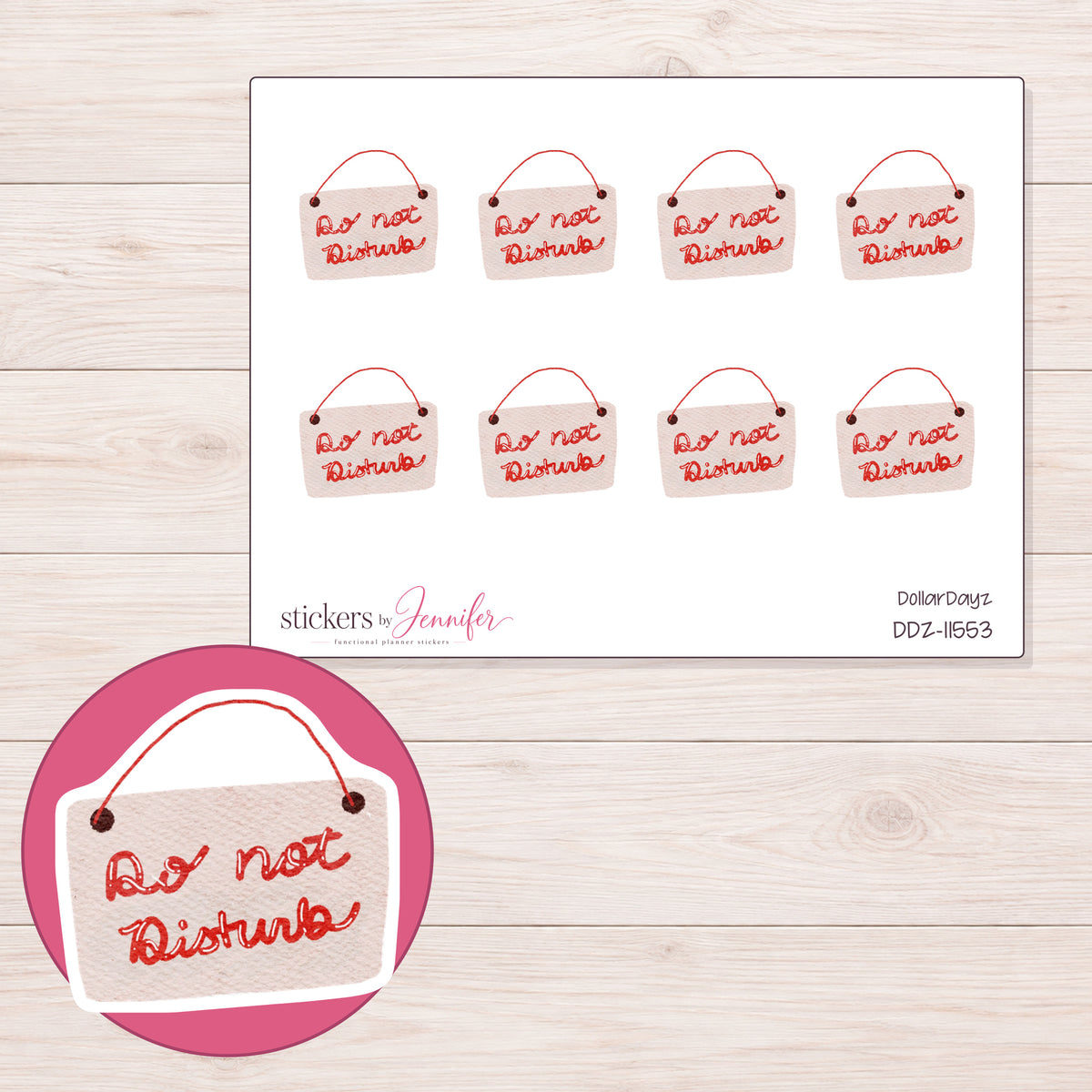 DDZ-11553 planner sticker sheet with enlarged sticker detail