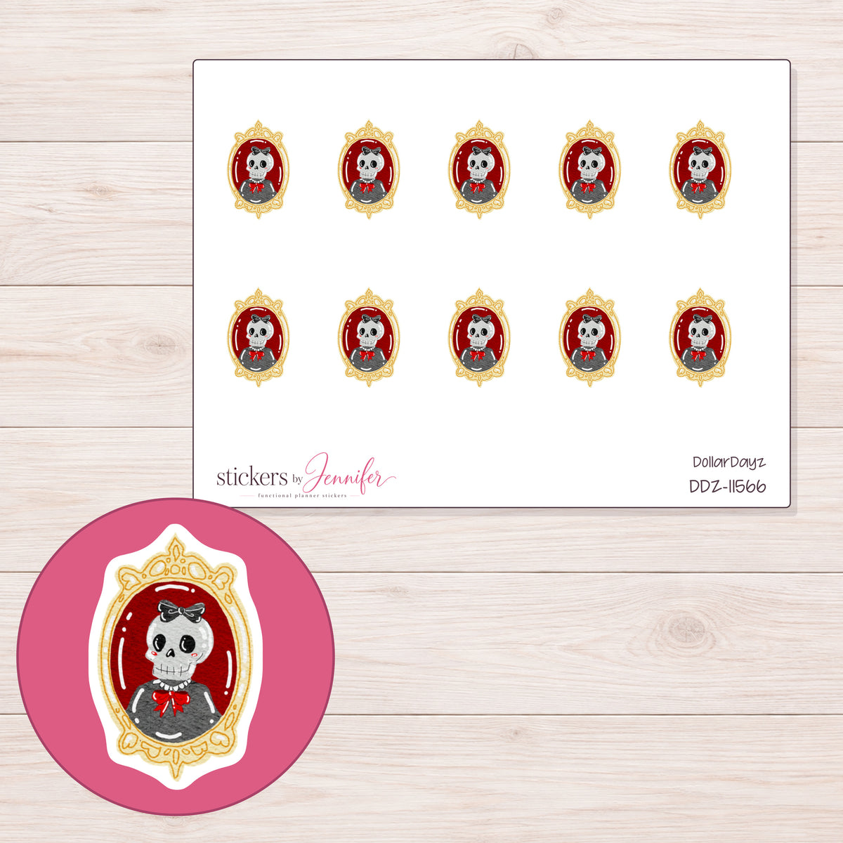 DDZ-11566 planner sticker sheet with enlarged sticker detail