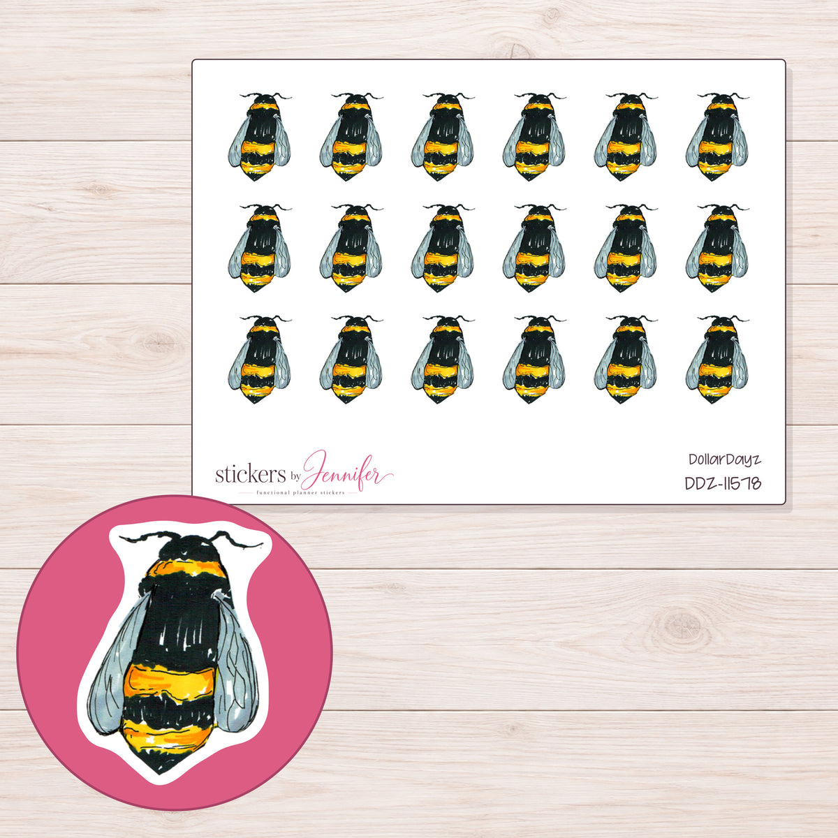 DDZ-11578 planner sticker sheet with enlarged sticker detail