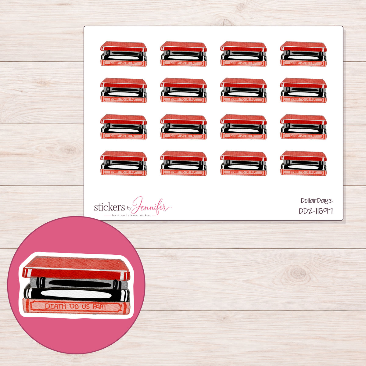 DDZ-11597 planner sticker sheet with enlarged sticker detail