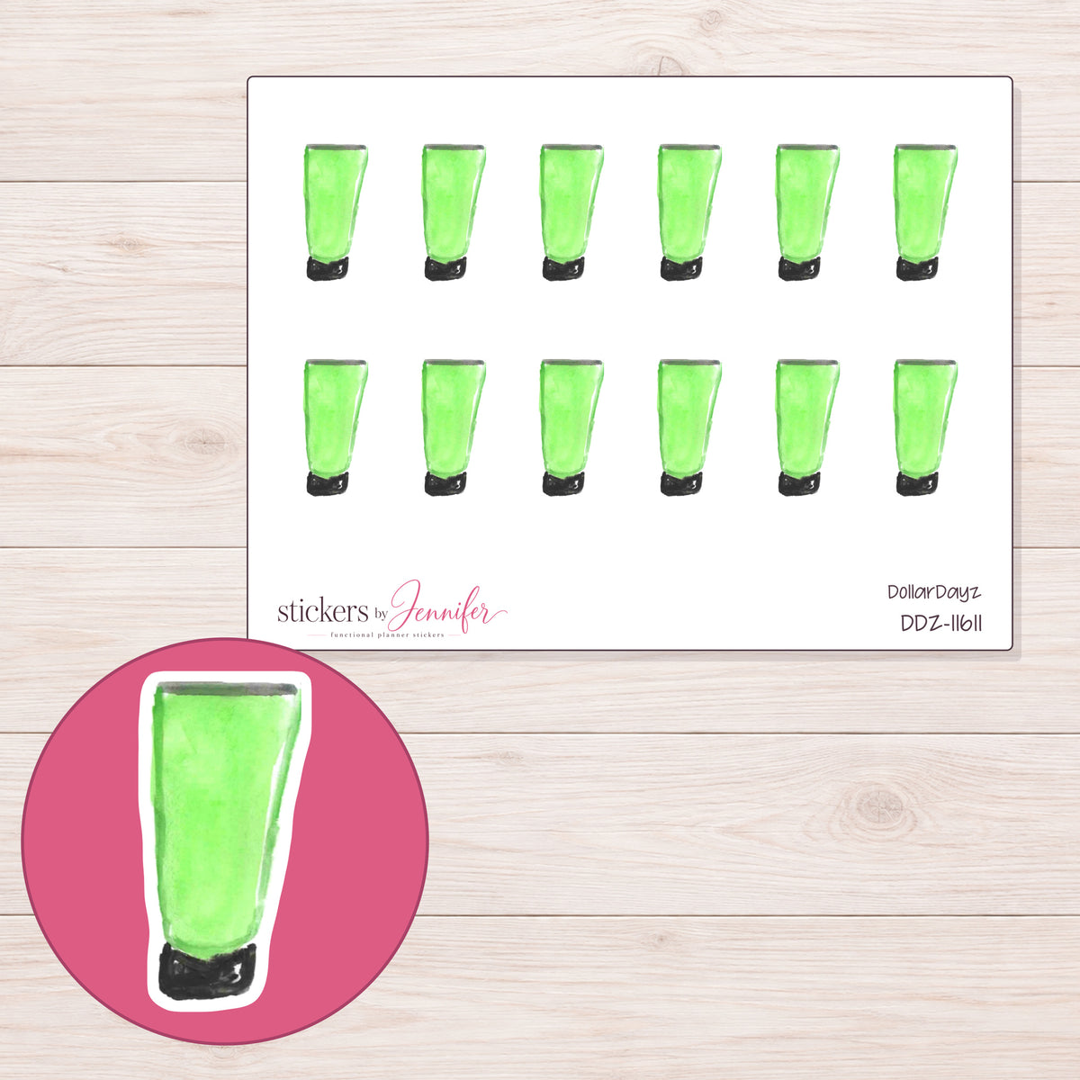 DDZ-11611 planner sticker sheet with enlarged sticker detail