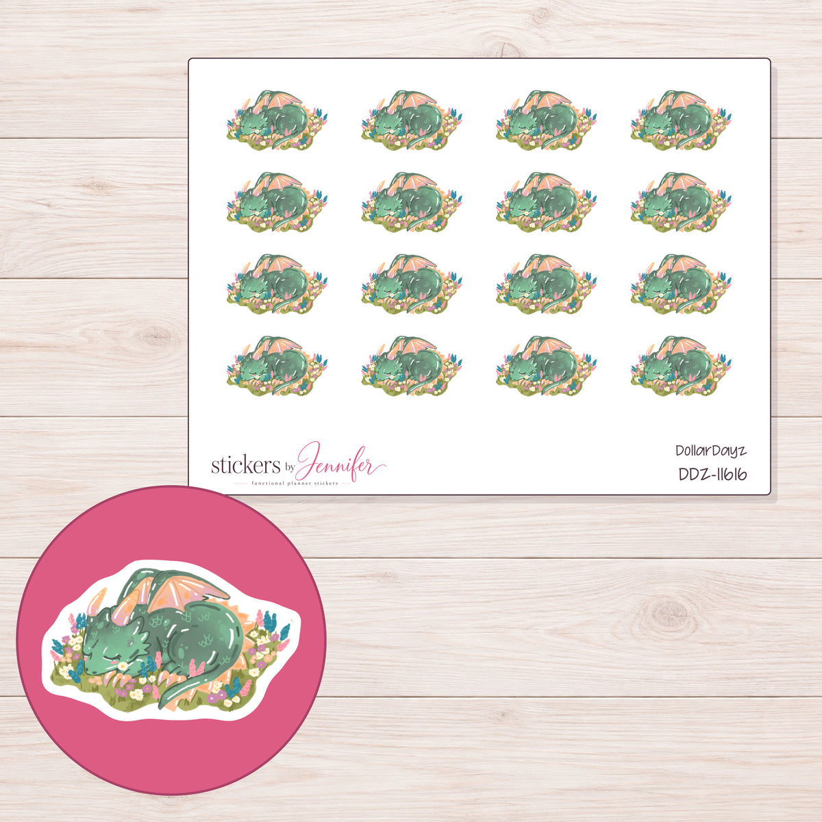 DDZ-11616 planner sticker sheet with enlarged sticker detail