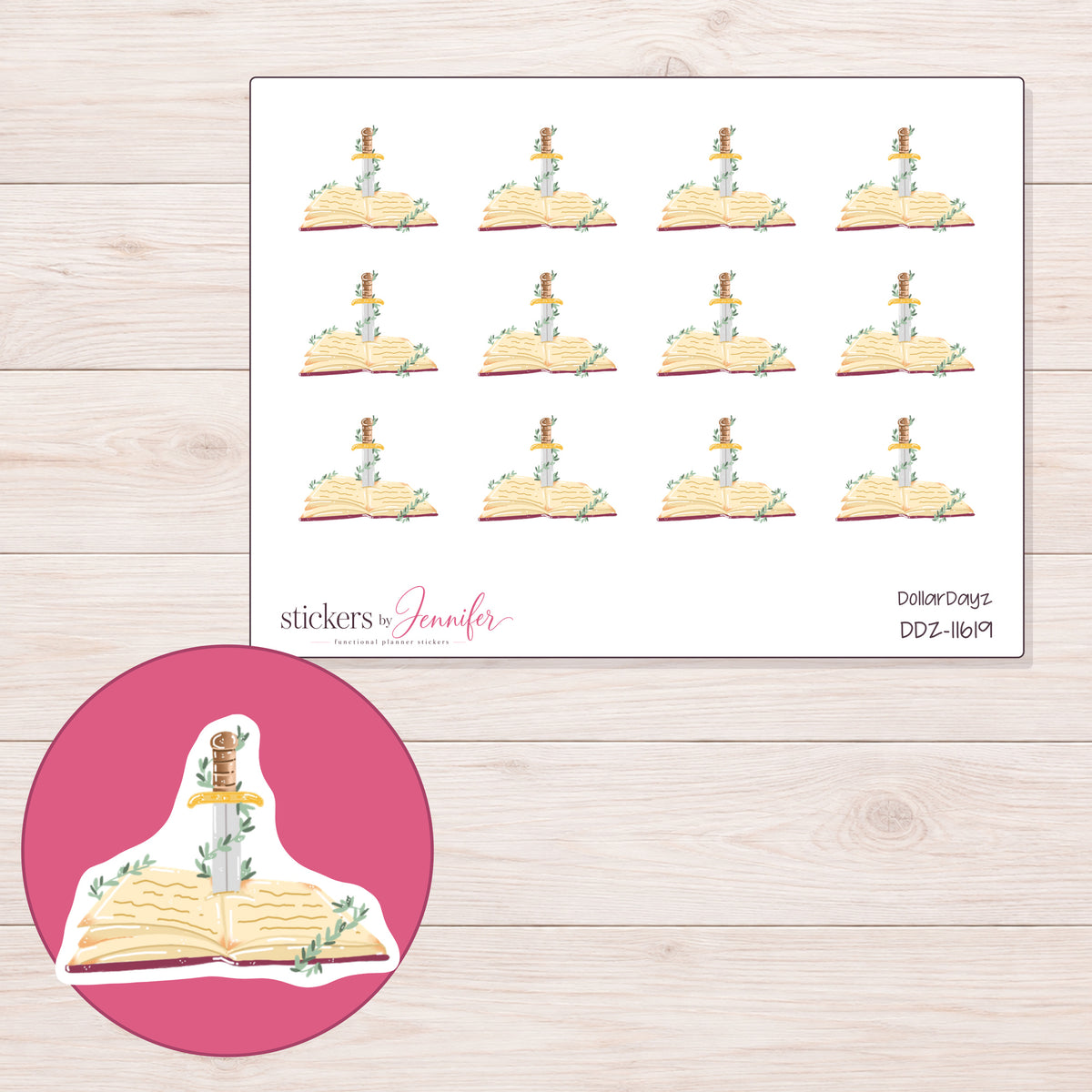 DDZ-11619 planner sticker sheet with enlarged sticker detail