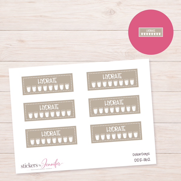 Taupe Water Glass Tracker Planner Stickers | DDZ-1162