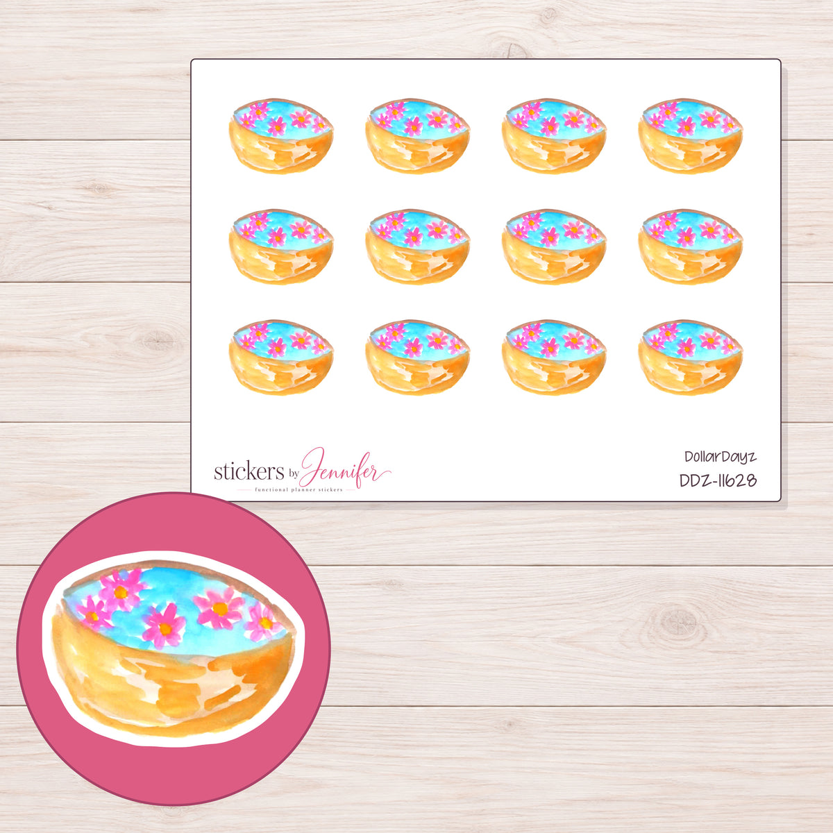 DDZ-11628 planner sticker sheet with enlarged sticker detail