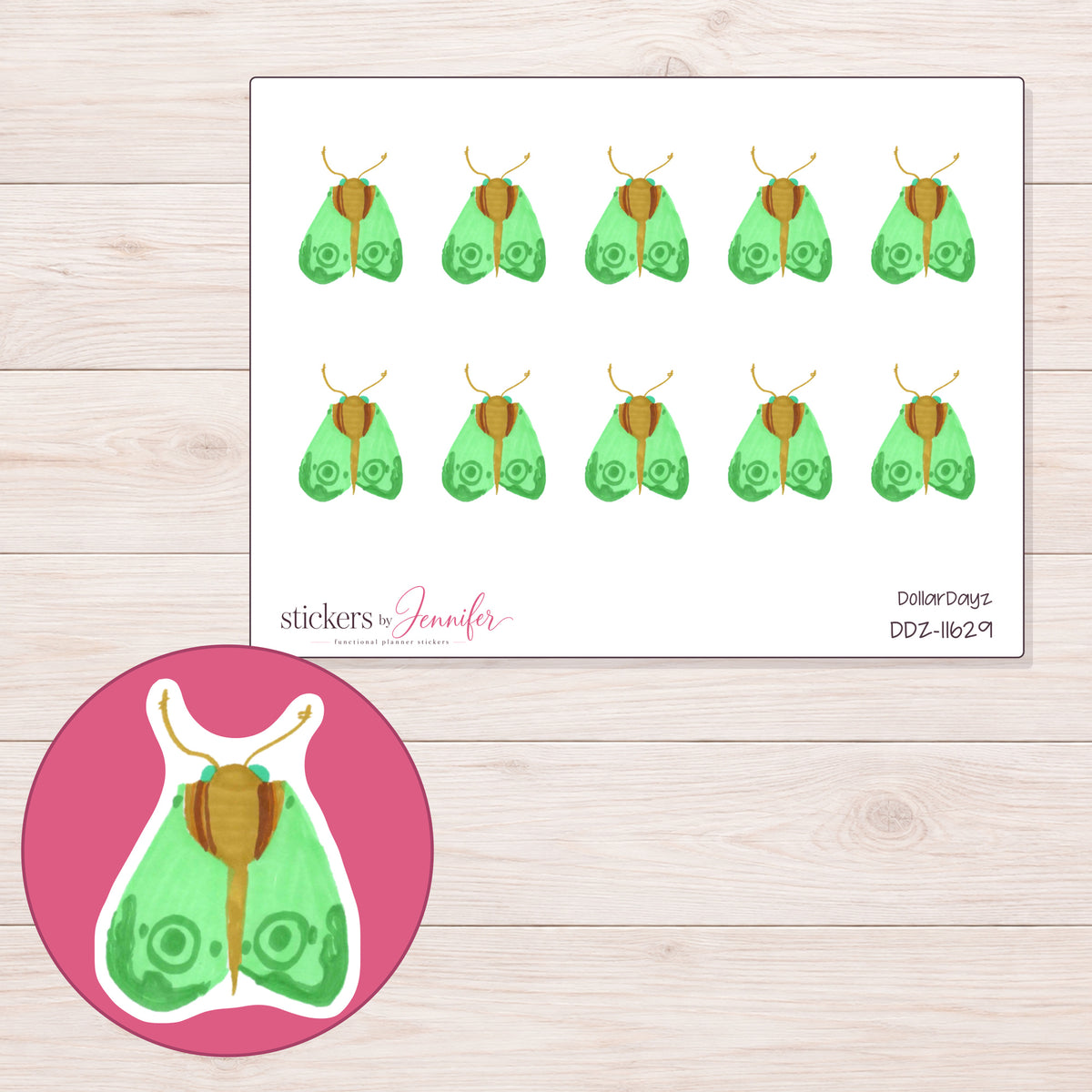 DDZ-11629 planner sticker sheet with enlarged sticker detail