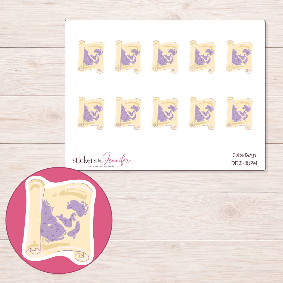 DDZ-11634 planner sticker sheet with enlarged sticker detail