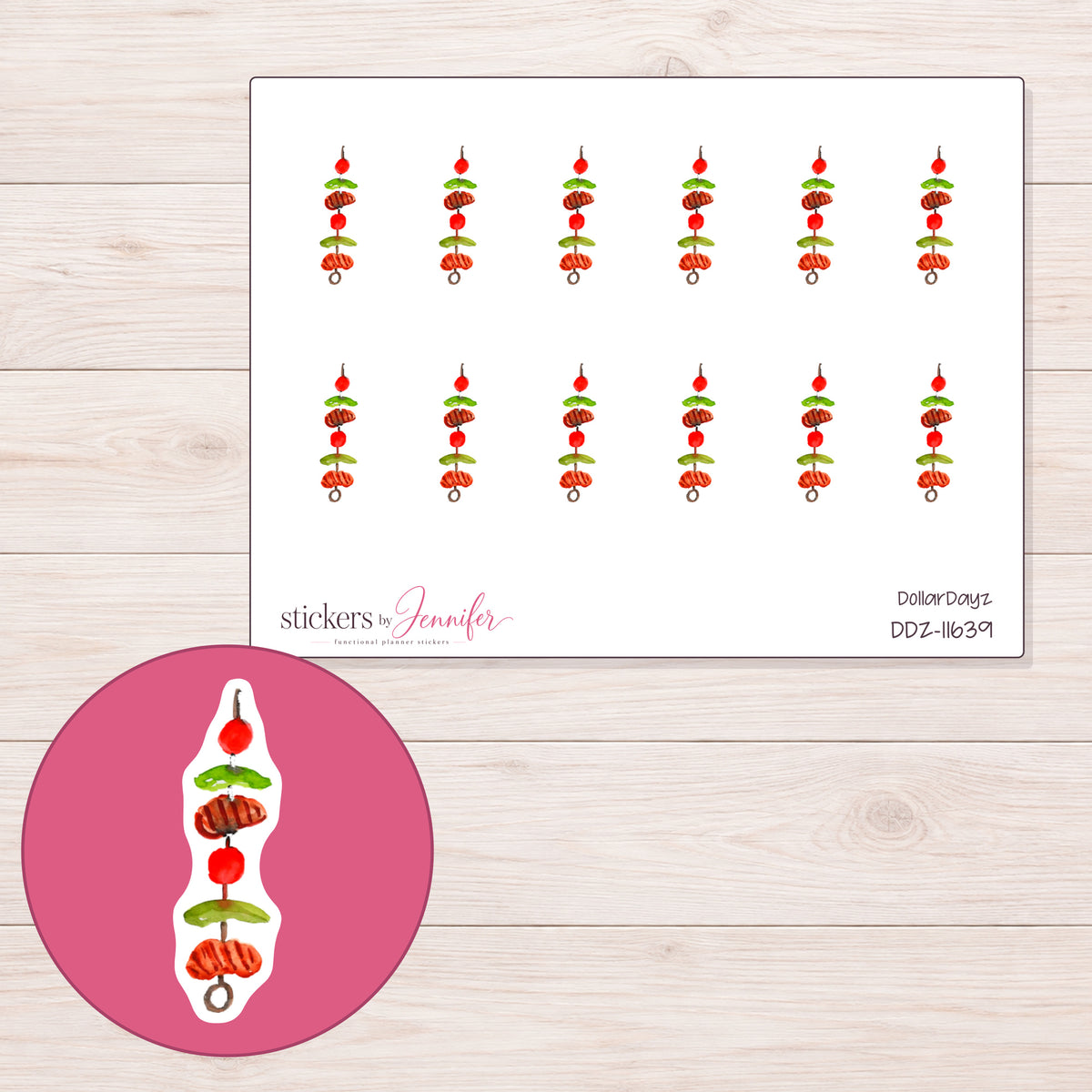 DDZ-11639 planner sticker sheet with enlarged sticker detail