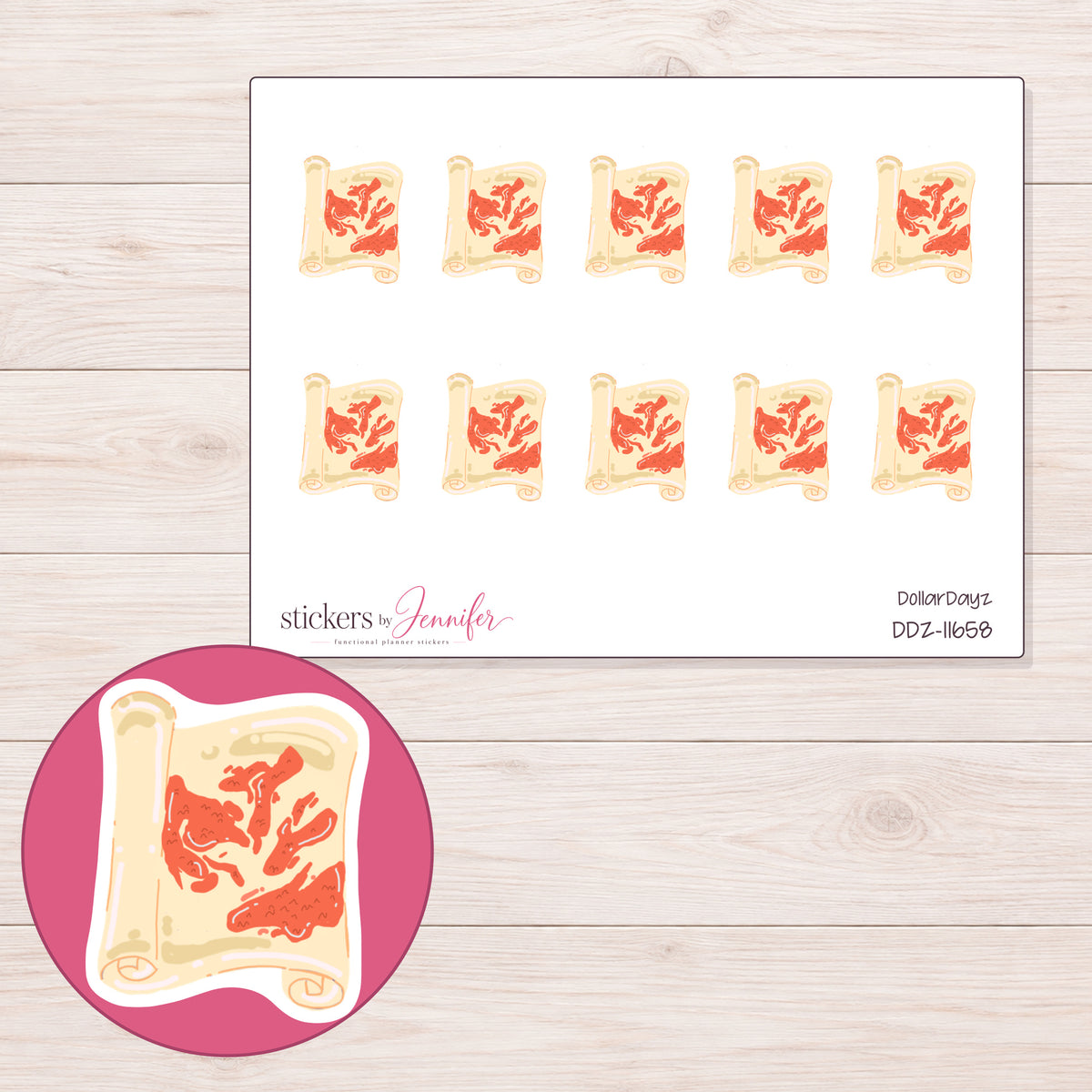 DDZ-11658 planner sticker sheet with enlarged sticker detail