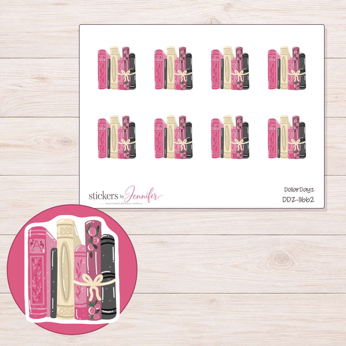 DDZ-11662 planner sticker sheet with enlarged sticker detail