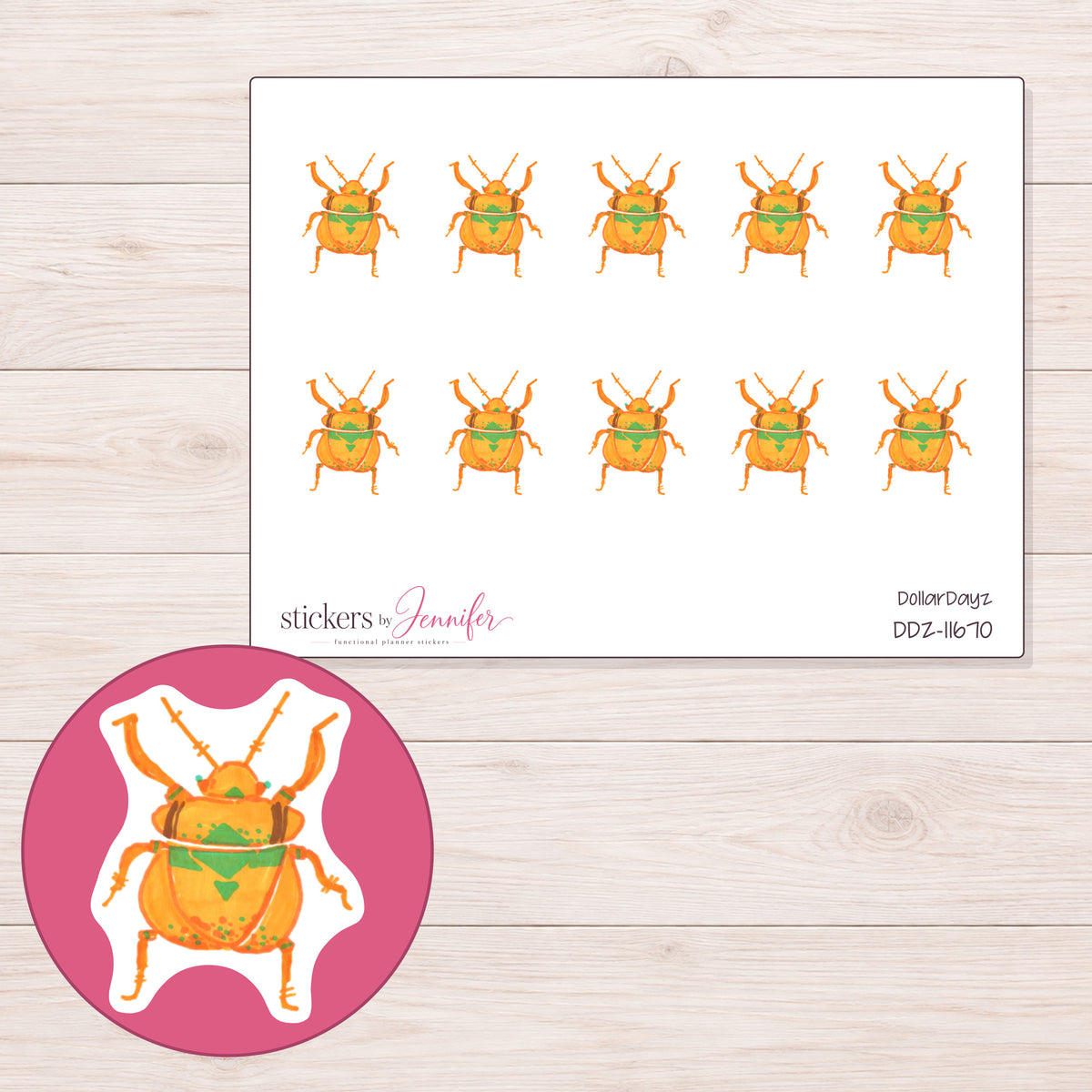 DDZ-11670 planner sticker sheet with enlarged sticker detail