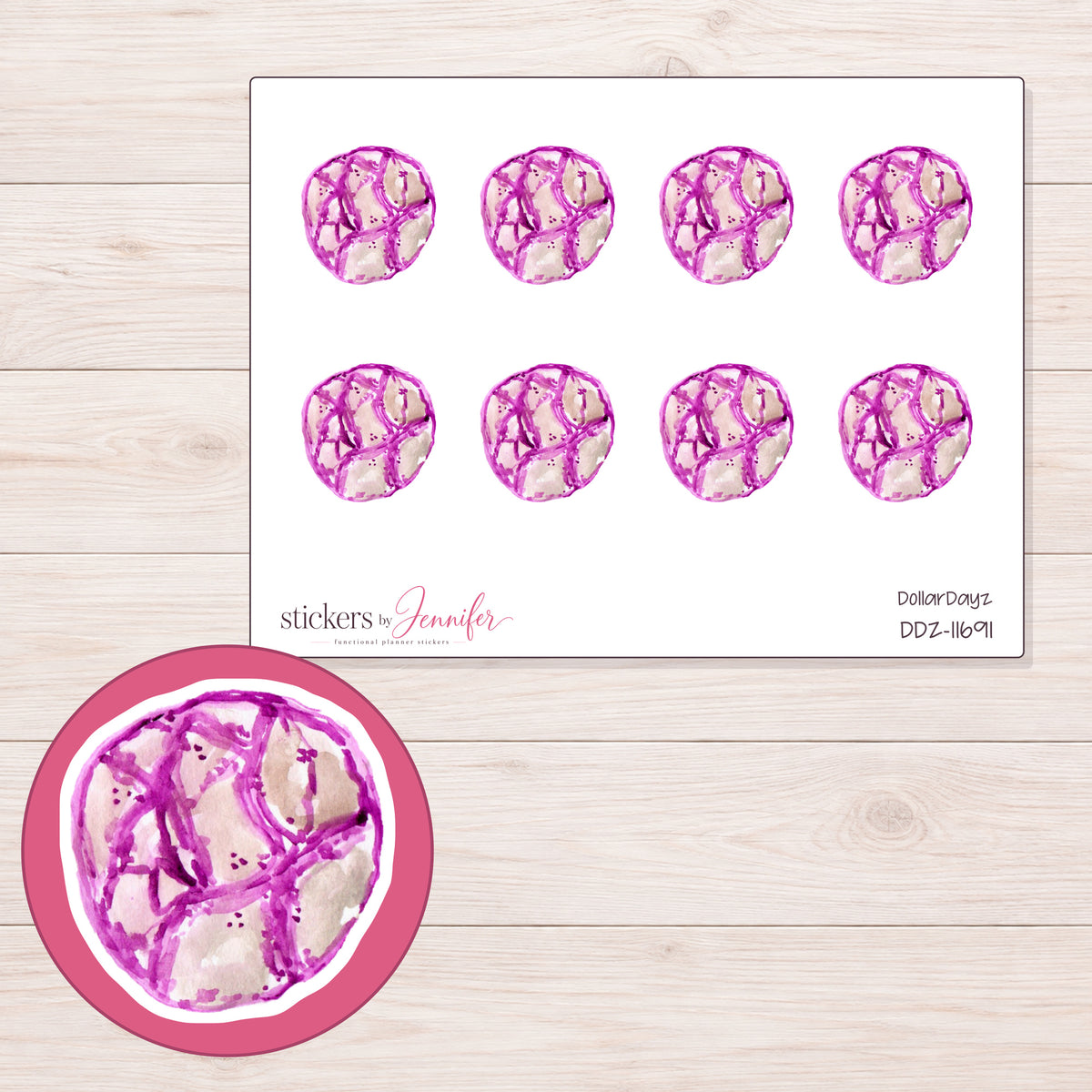 DDZ-11691 planner sticker sheet with enlarged sticker detail