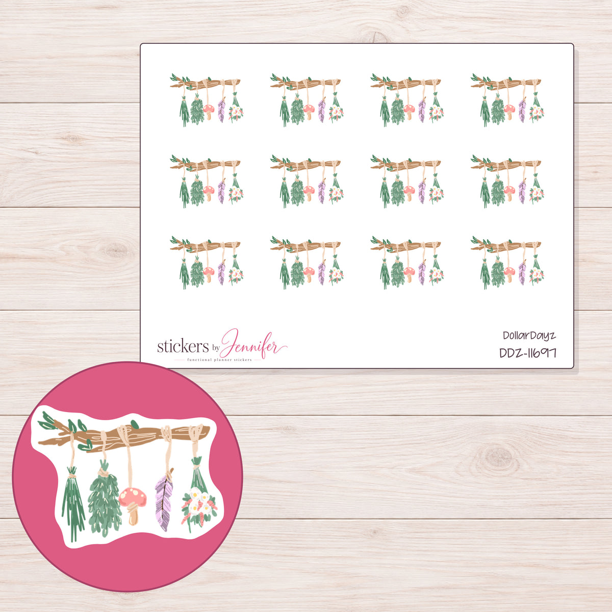 DDZ-11697 planner sticker sheet with enlarged sticker detail