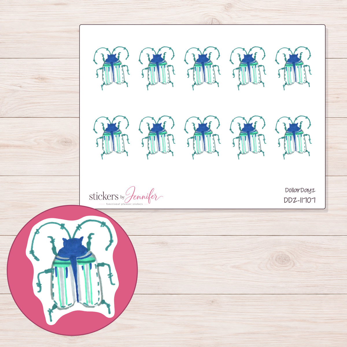 DDZ-11707 planner sticker sheet with enlarged sticker detail