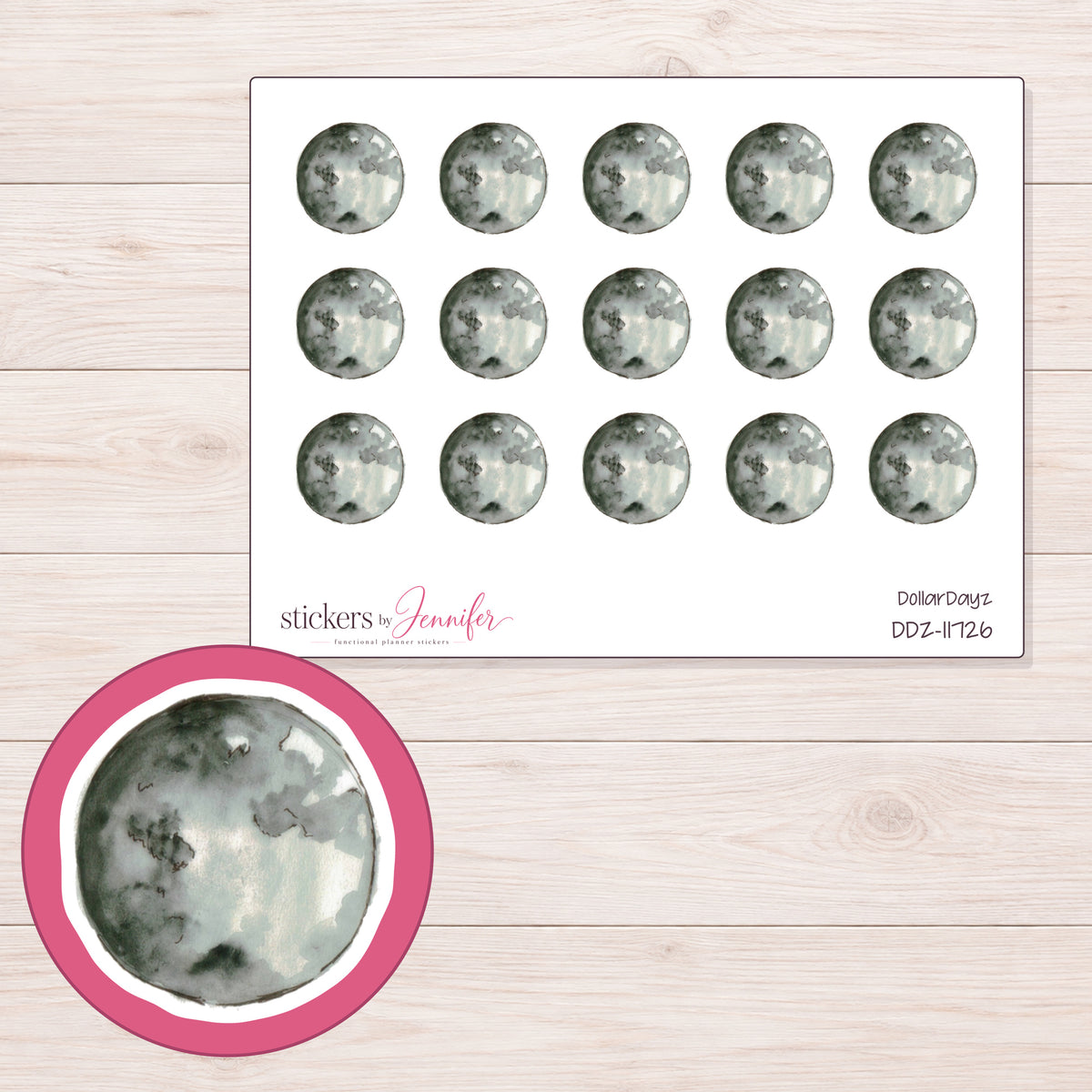 DDZ-11726 planner sticker sheet with enlarged sticker detail