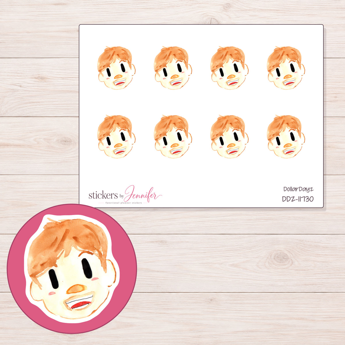 DDZ-11730 planner sticker sheet with enlarged sticker detail