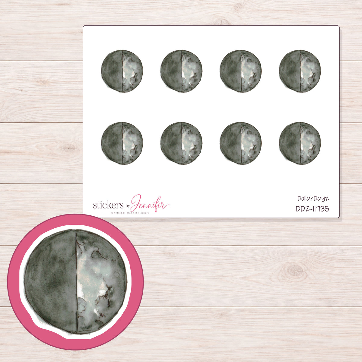 DDZ-11735 planner sticker sheet with enlarged sticker detail
