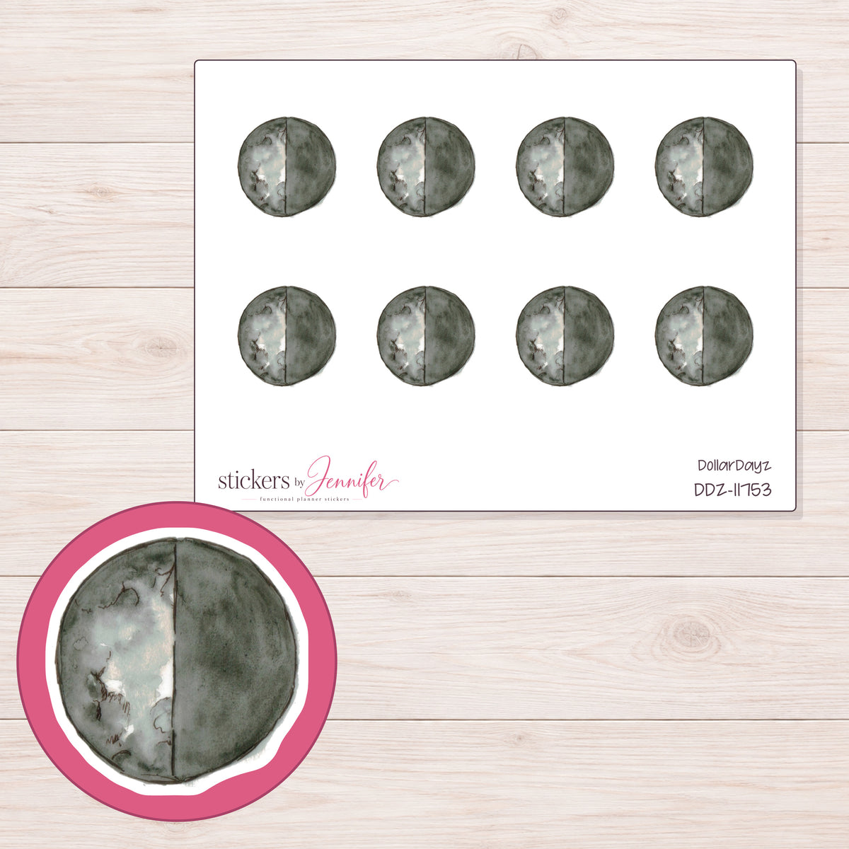 DDZ-11753 planner sticker sheet with enlarged sticker detail
