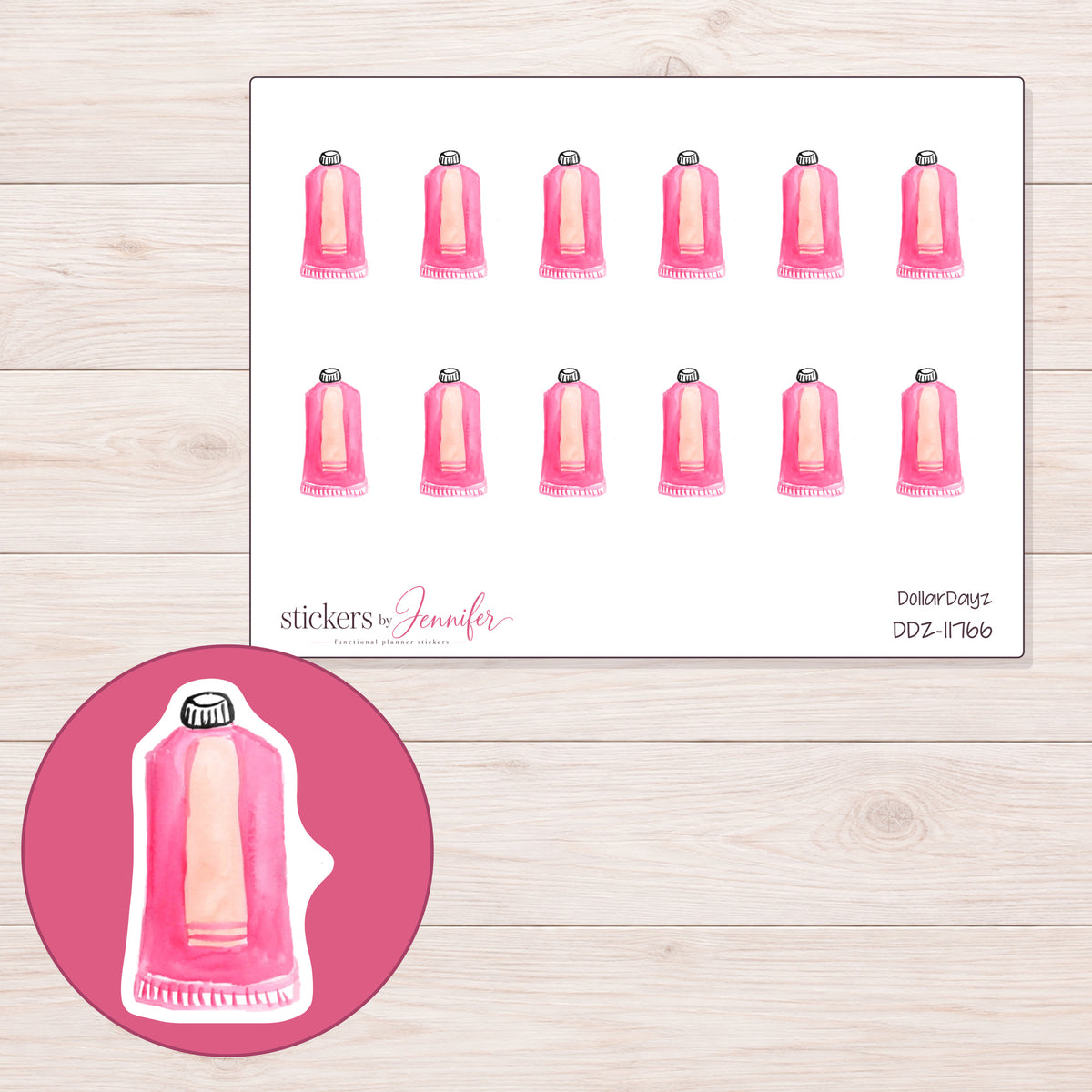 DDZ-11766 planner sticker sheet with enlarged sticker detail