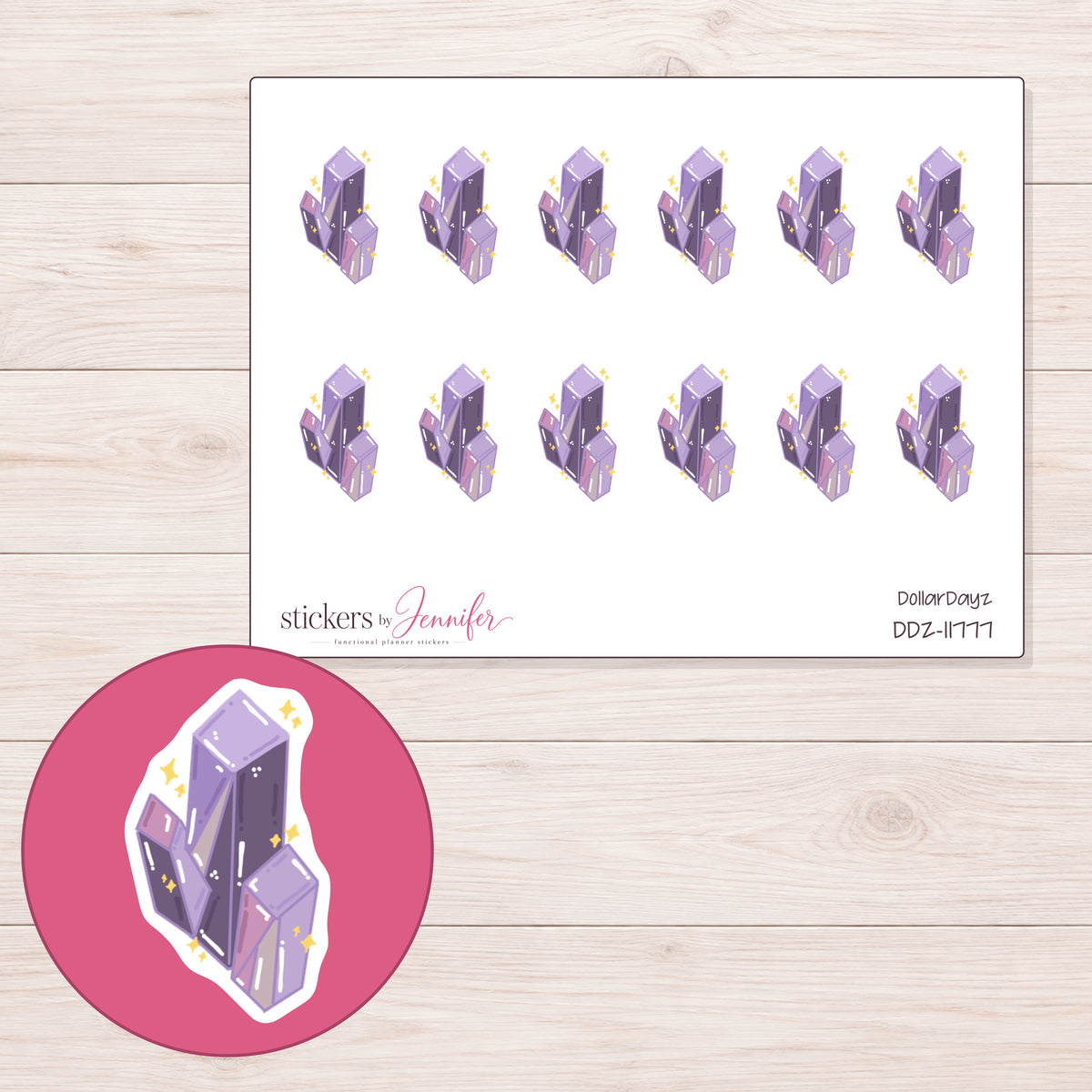 DDZ-11777 planner sticker sheet with enlarged sticker detail