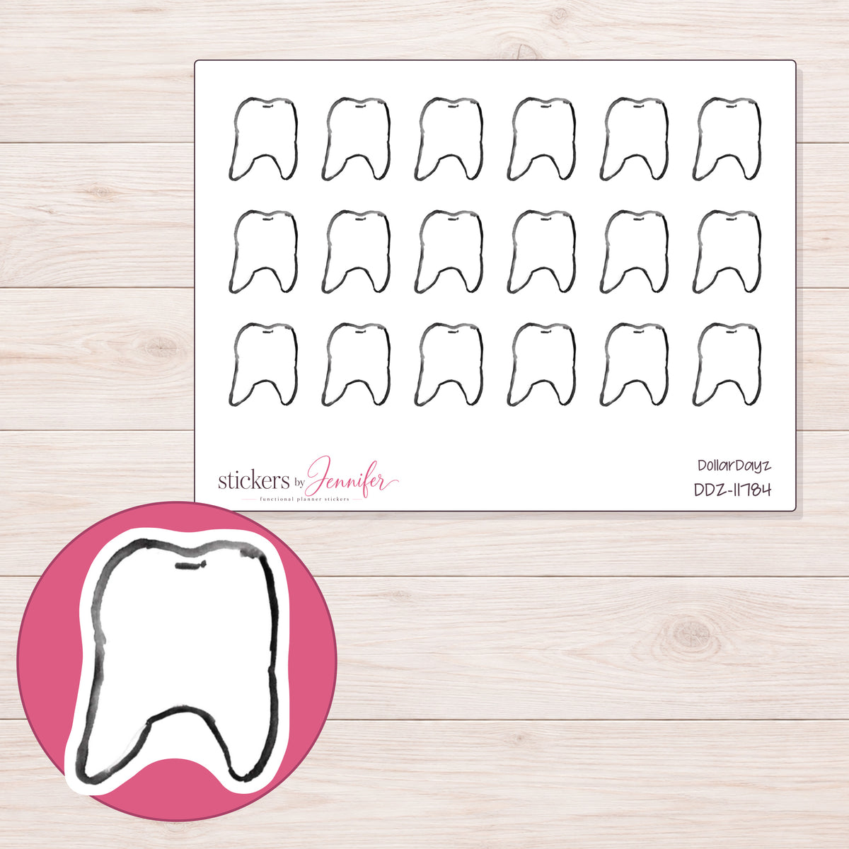 DDZ-11784 planner sticker sheet with enlarged sticker detail