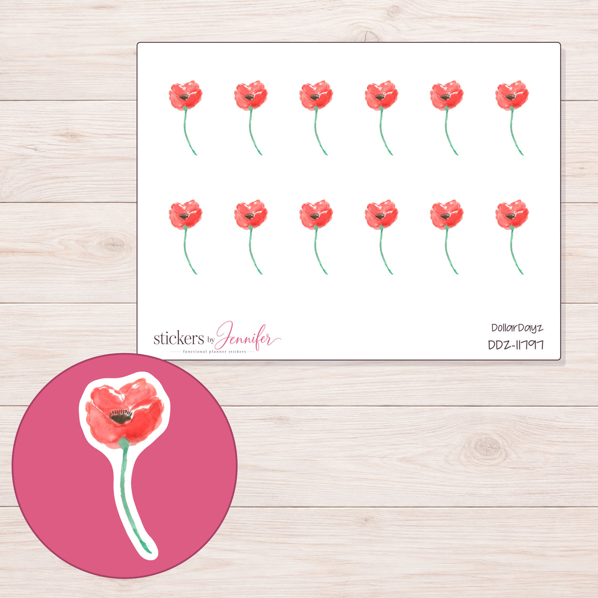 DDZ-11797 planner sticker sheet with enlarged sticker detail