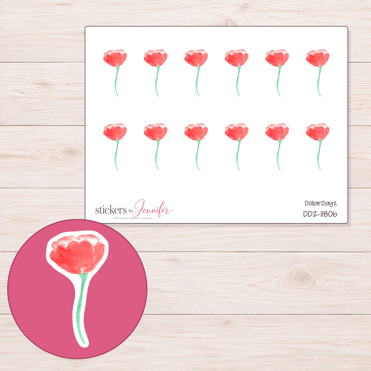 DDZ-11806 planner sticker sheet with enlarged sticker detail