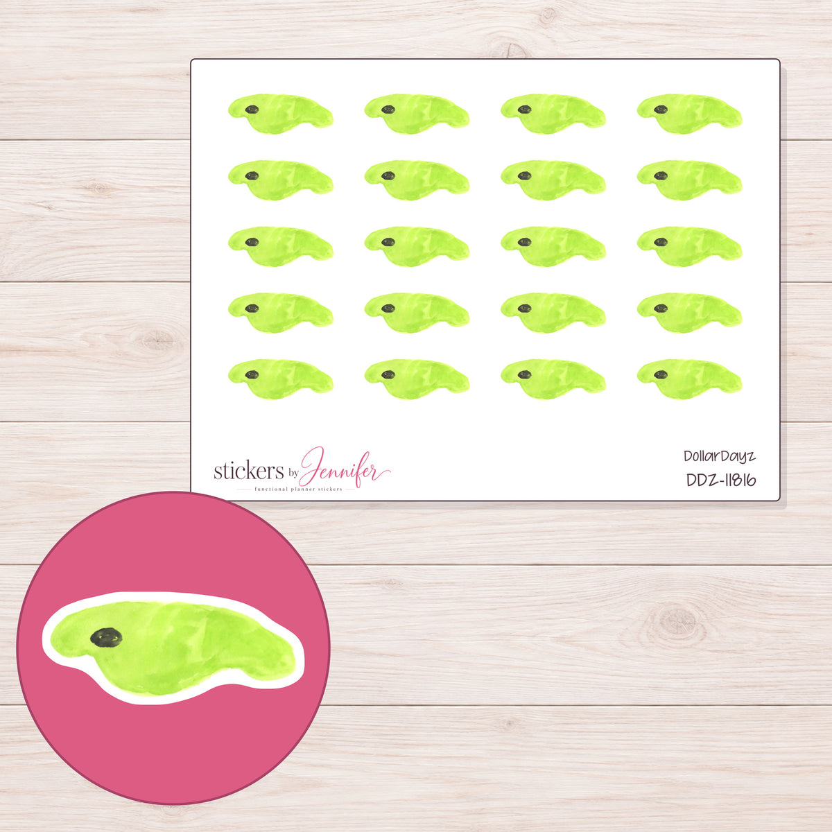 DDZ-11816 planner sticker sheet with enlarged sticker detail