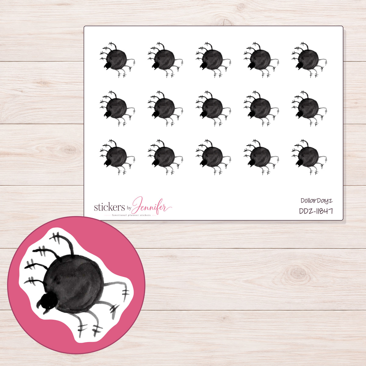 DDZ-11847 planner sticker sheet with enlarged sticker detail
